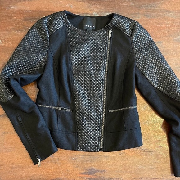 Trouve Women's Wool & Faux Leather Jacket Motorcycle Style Sz XS - Picture 2 of 9